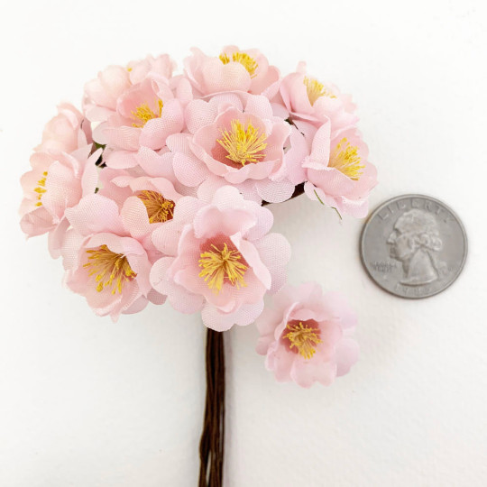 12 Light Pink Fabric Millinery Cherry Blossoms for Flower Crafts ~ 3/4"